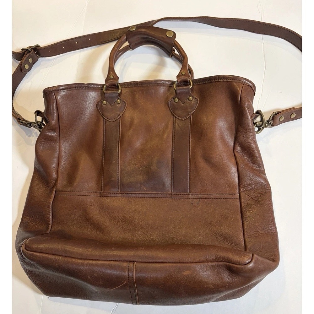 J. Crew Large Brown Leather Tote Shoulder Bag Heavy Duty Work Zippered VTG